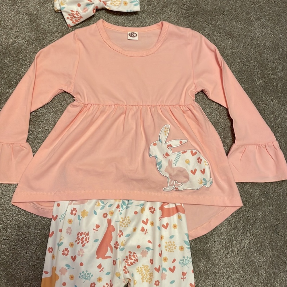 Pink Kids Matching Set with Bunny Print - Picture 3 of 6